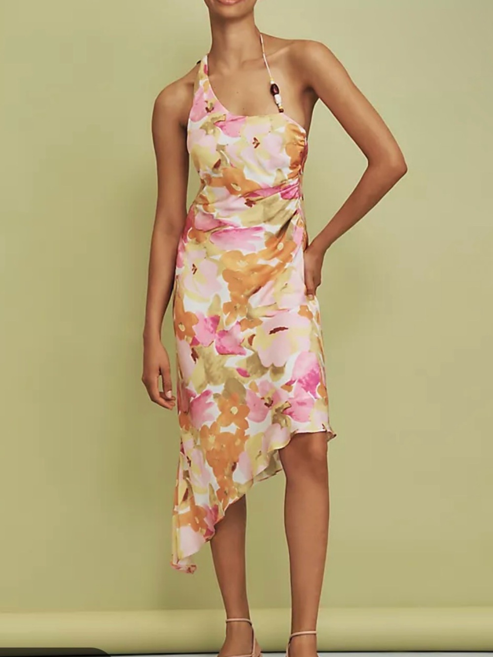 Bardot Andy Asymmetrical Floral Slip Dress in Pink & Orange size medium